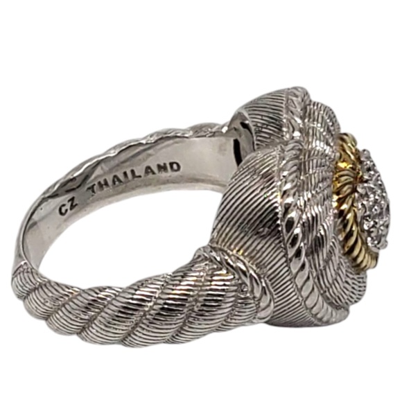 Judith Ripka Sterling Silver and Gold Tone CZ Pave Heart Ring Size 7 #21041 - Picture 6 of 10